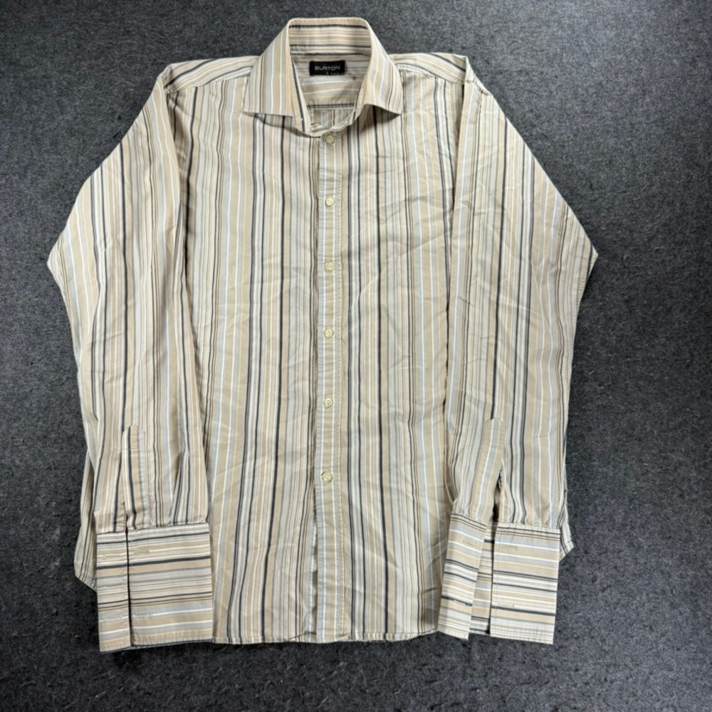 Burton Men's Striped Long Sleeve Button Up Shirt Size L Beige Blue Gray‎